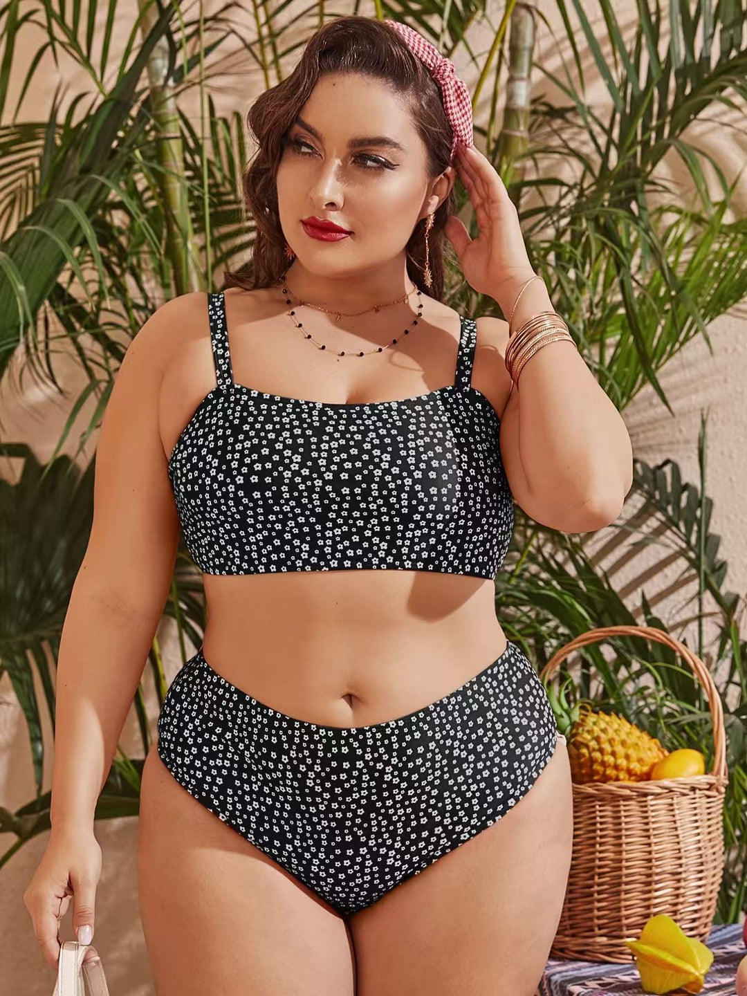 Damen Hochgeschnittener Bikini mit verspieltem Punktedesign R&B
