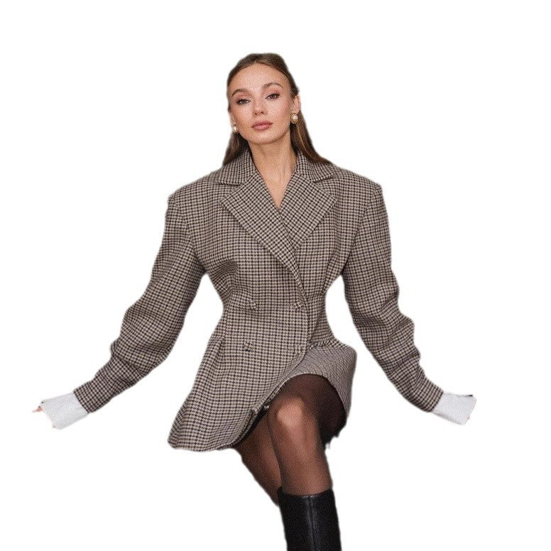 Damen Eleganter Karoblazer mit doppelter Knopfleiste R&B