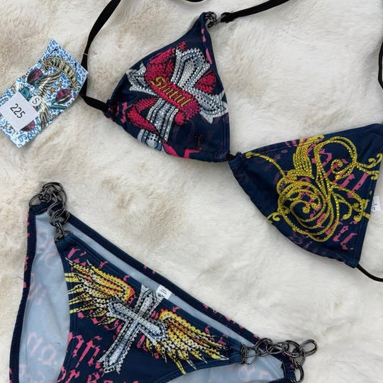 Damen Triangel-Bikini mit auffälligem Grafikumrandung R&B