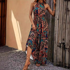 Damen Langes Maxikleid mit Halterneck und verspieltem Muster R&B