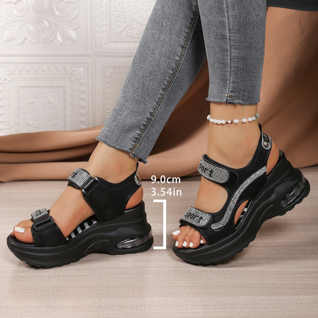 Damen Sportliche Wedge-Sandalen mit glitzernden Riemchen und komfortablem Fußbett R&B