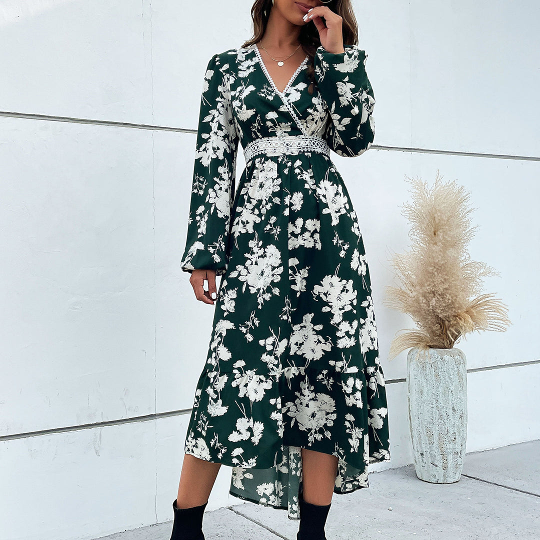 Damen elegantes Maxikleid mit floralem Design und schwingendem Saum R&B