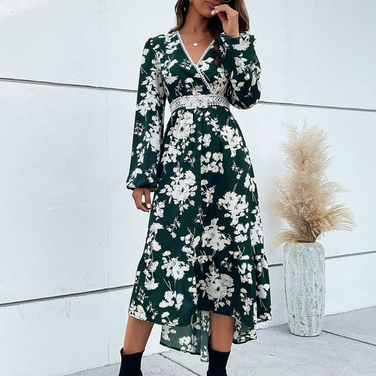 Damen elegantes Maxikleid mit floralem Design und schwingendem Saum R&B