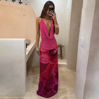 Damen Boho Maxikleid mit raffiniertem Oberteil und floraler Drapierung R&B