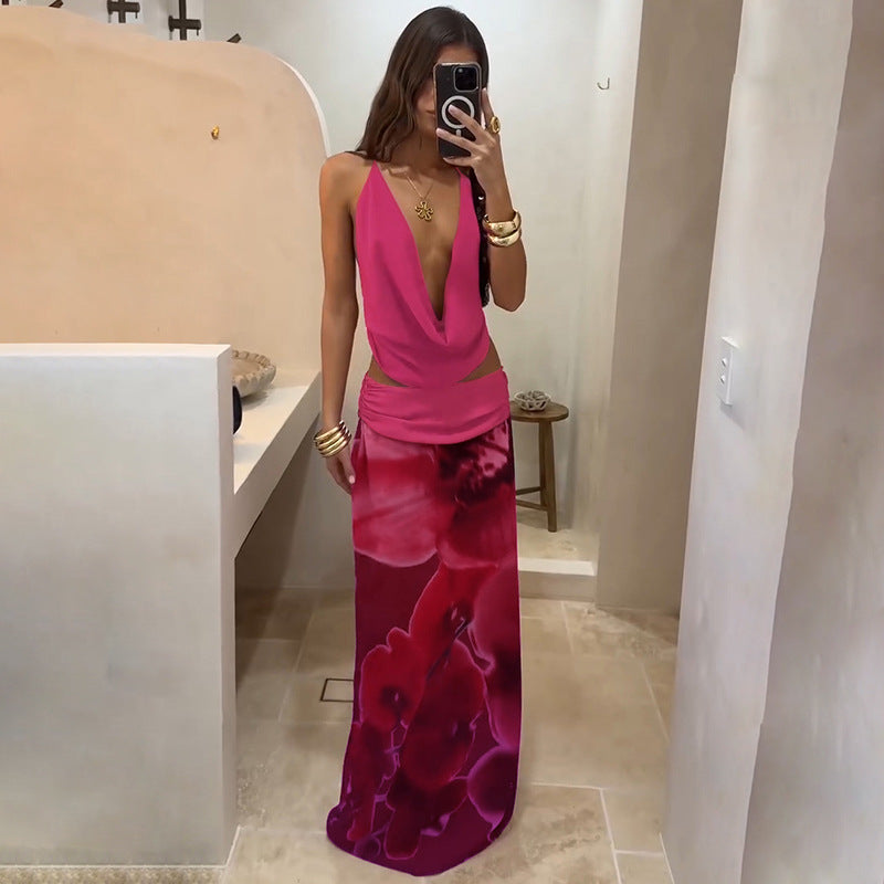 Damen Boho Maxikleid mit raffiniertem Oberteil und floraler Drapierung R&B