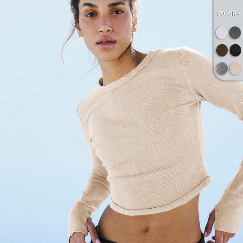 Damen cropped Langarmshirt mit weichem Rippmaterial R&B