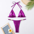 Damen Triangel-Bikini mit Metallic-Finish und goldenen Schmuckdetails R&B