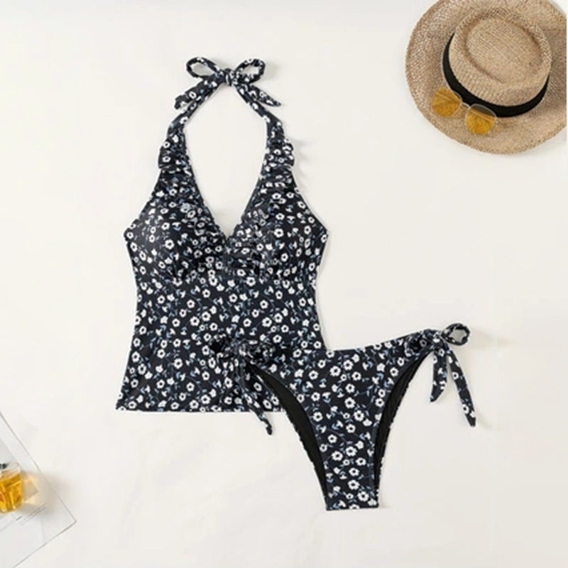 Damen Floral Badeanzug mit Rüschen und tiefem V-Ausschnitt R&B