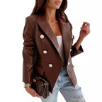 Damen eleganter Kunstleder Blazer mit doppelter Knopfleiste R&B