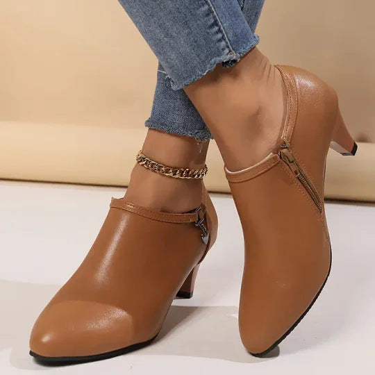 Damen elegante Stiefeletten mit Reißverschluss und schickem Absatz R&B