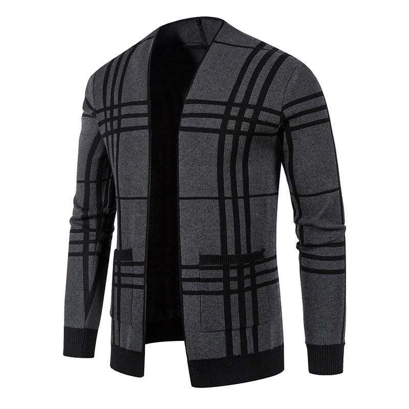 Herren Strickjacke mit modernem Karomuster und praktischem Reißverschluss R&B