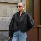 Damen modische Cropped Jacke mit voluminösen Ärmeln R&B