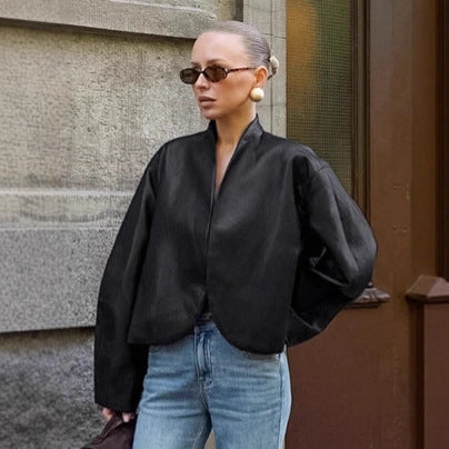 Damen modische Cropped Jacke mit voluminösen Ärmeln R&B
