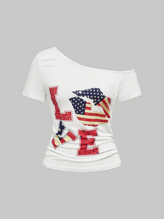 Damen Modisches Shirt mit großzügigem Ausschnitt und einzigartigem Grafikdesign R&B