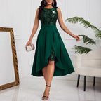 Damen Elegante Schnitt Midi-Kleid mit asymmetrischem Saum und floralem Oberteil R&B