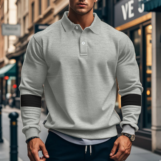 Herren Sportliches Polo-Hoodie mit Kontrastärmel R&B