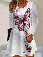 Damen Freizeitkleid mit floralem Schmetterlingsdesign und lockerer Passform R&B