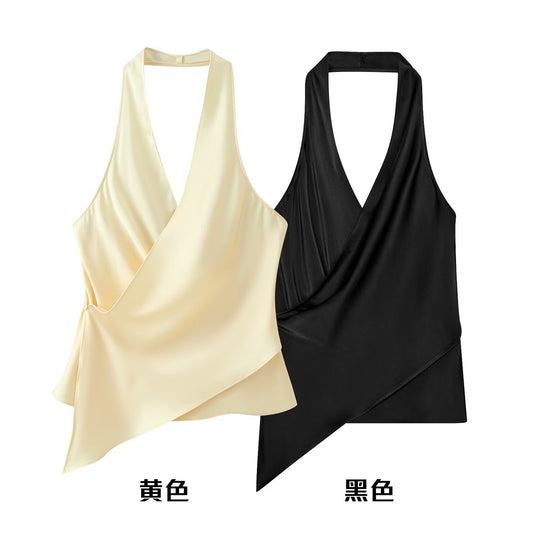 Damen Wickeloberteil aus fließendem Satin mit elegantem Rückenausschnitt R&B
