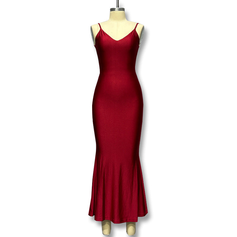 Damen Elegantes figurbetontes Abendkleid mit tiefem V-Ausschnitt und feierlichem Glanz R&B