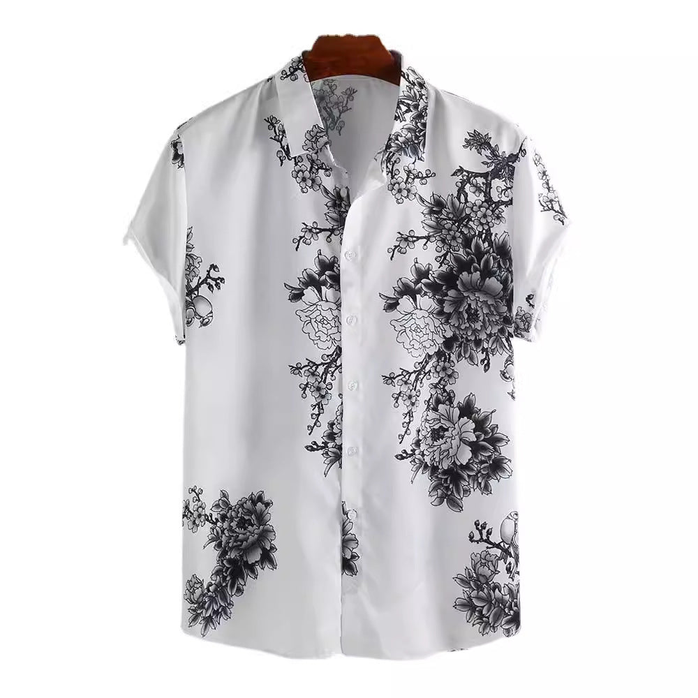 Herren Kurzarmhemd mit elegantem floralem Druck und hochwertigem Material R&B