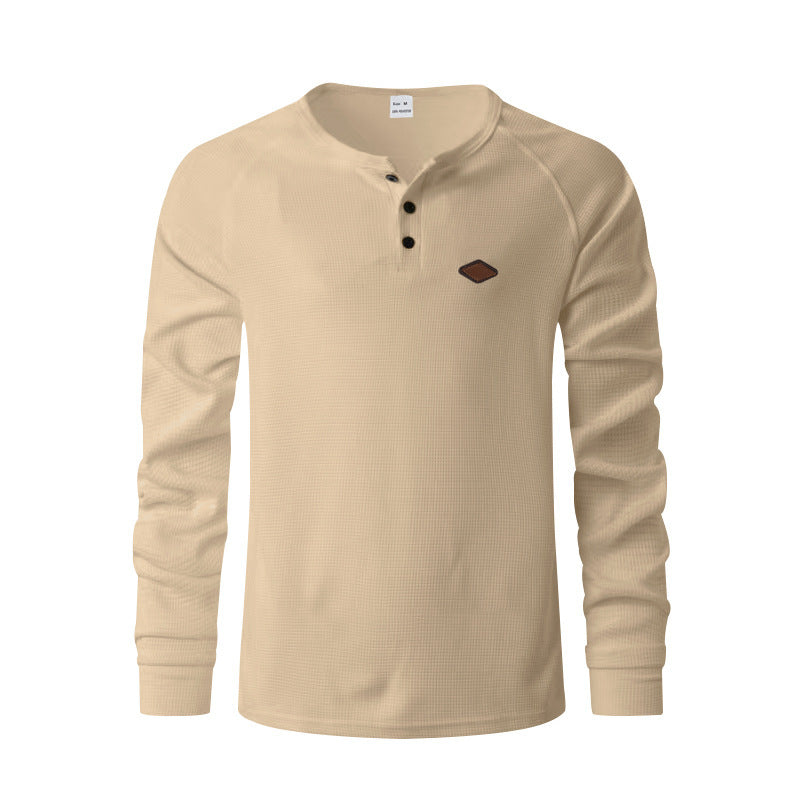 Herren Langarm-Henley-Shirt aus atmungsaktivem Baumwollmix mit strukturiertem Design R&B