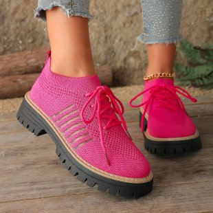 Damen modische Sneaker mit luftiger Strickoberfläche und bequemer Plateausohle R&B
