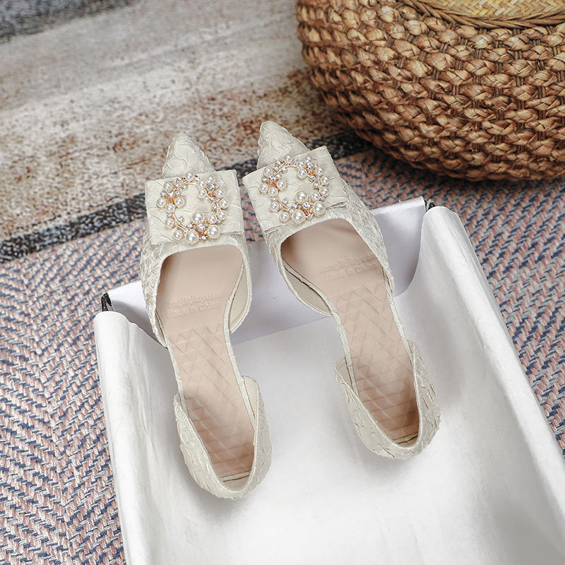 Damen elegante Slingback-Pumps mit funkelnder Perlenapplikation