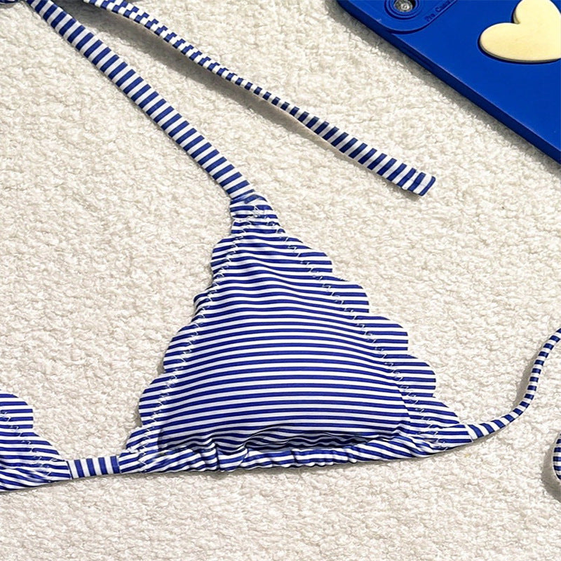 Damen Triangel-Bikini-Set mit verspieltem Rüschendesign und verstellbaren BindR&Bändern R&B