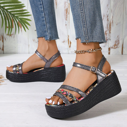 Damen Wedge-Sandalen mit floralem Design und verstellbarem Riemen R&B