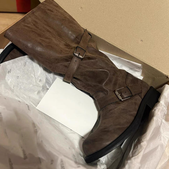 Damen Overknee-Stiefel mit glamourösem Schnallenverschluss R&B