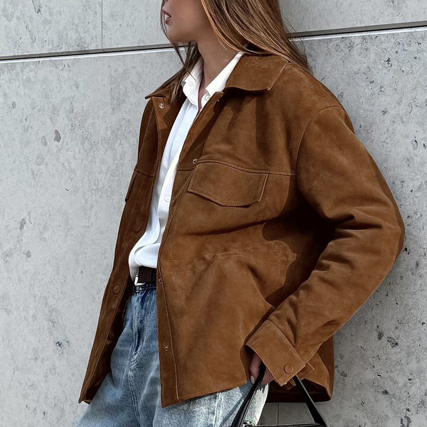 Damen Modische Suede-Jacke mit Taillierung und praktischen Pattentaschen R&B