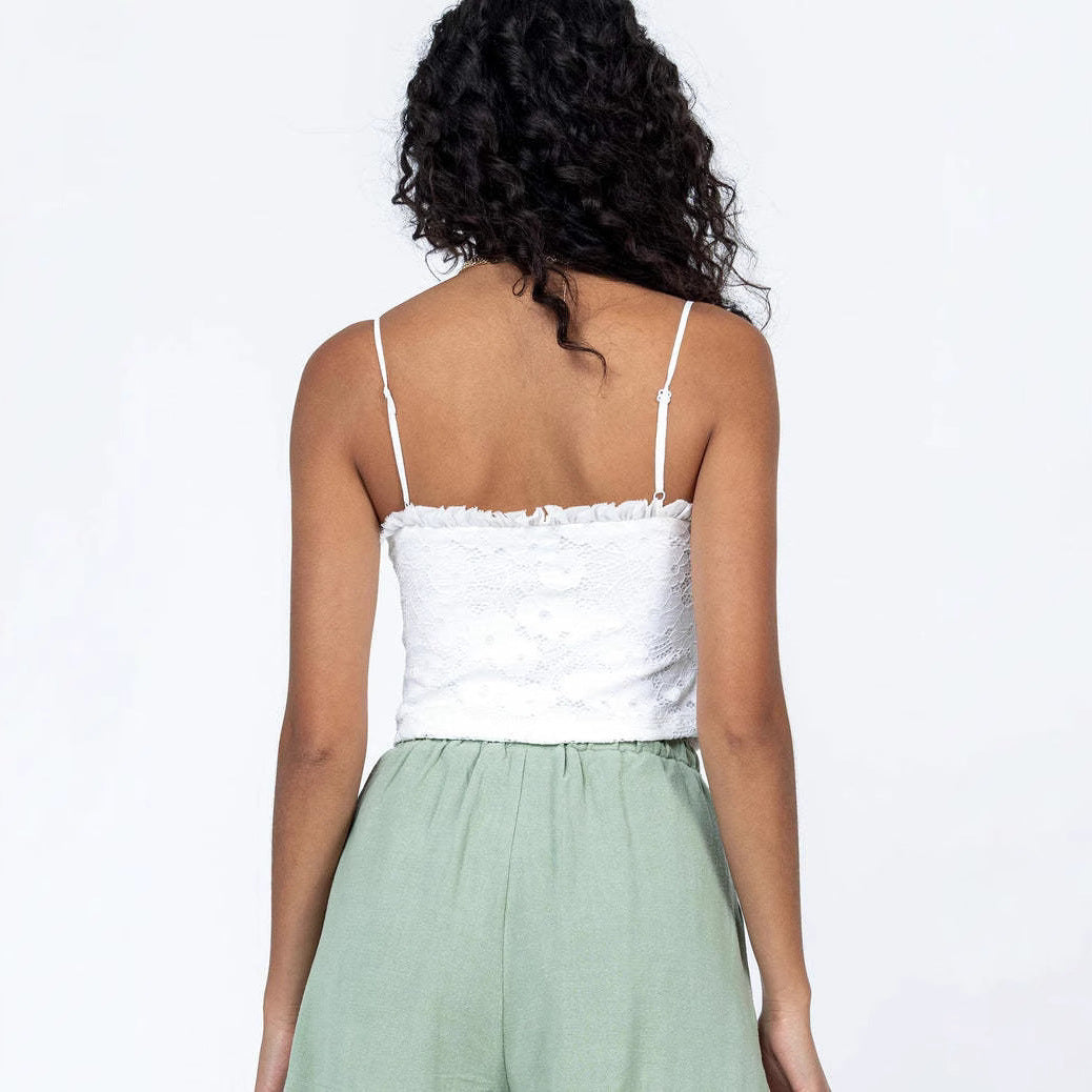 Damen Spitzen-Top mit Schnürung und Rüschendetail R&B
