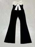 Damen eleganter Jumpsuit mit Schleifen-Akzenten und weiten Beinen R&B