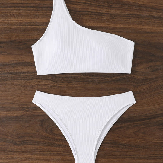 Damen Triangel-Bikini mit asymmetrischem Schnitt und raffiniertem Rippendesign R&B