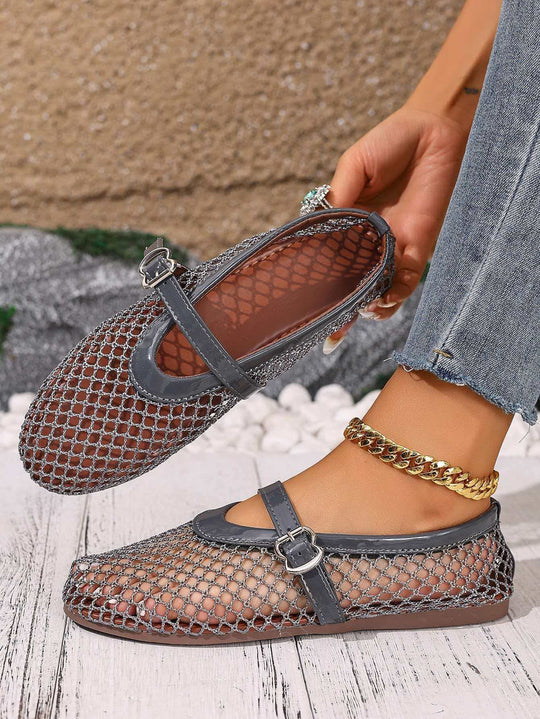 Damen elegante Freizeitschuhe mit Netzdesign und verstellbarem Riemen R&B