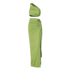 Damen Elegantes Wickelkleid mit einseitigem Schulterdesign R&B