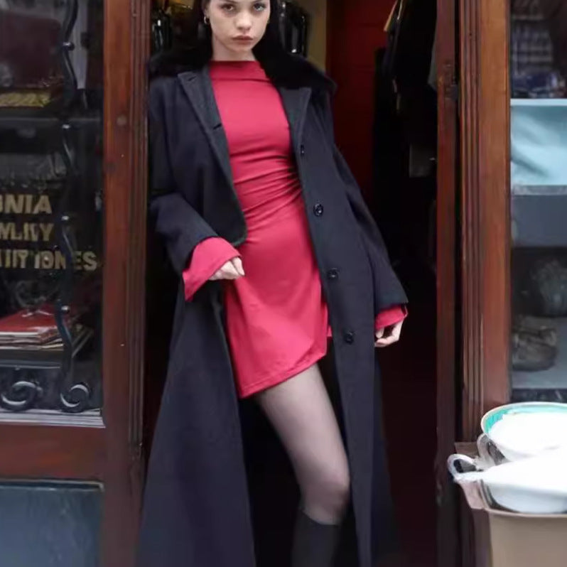 Damen elegantes Rüschen-Minikleid mit langen Ärmeln R&B