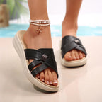 Damen Komfortable Wedge-Pantoletten mit elastischen Riemen und rutschfester Sohle R&B