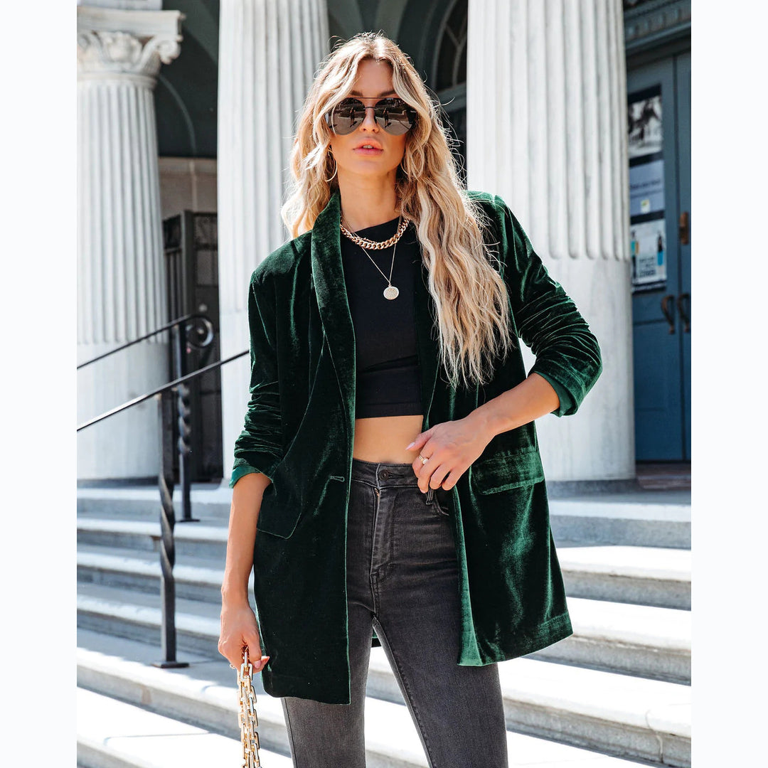 Damen Eleganter Velourscardigan mit lässigem Schnitt und praktischen Taschen R&B