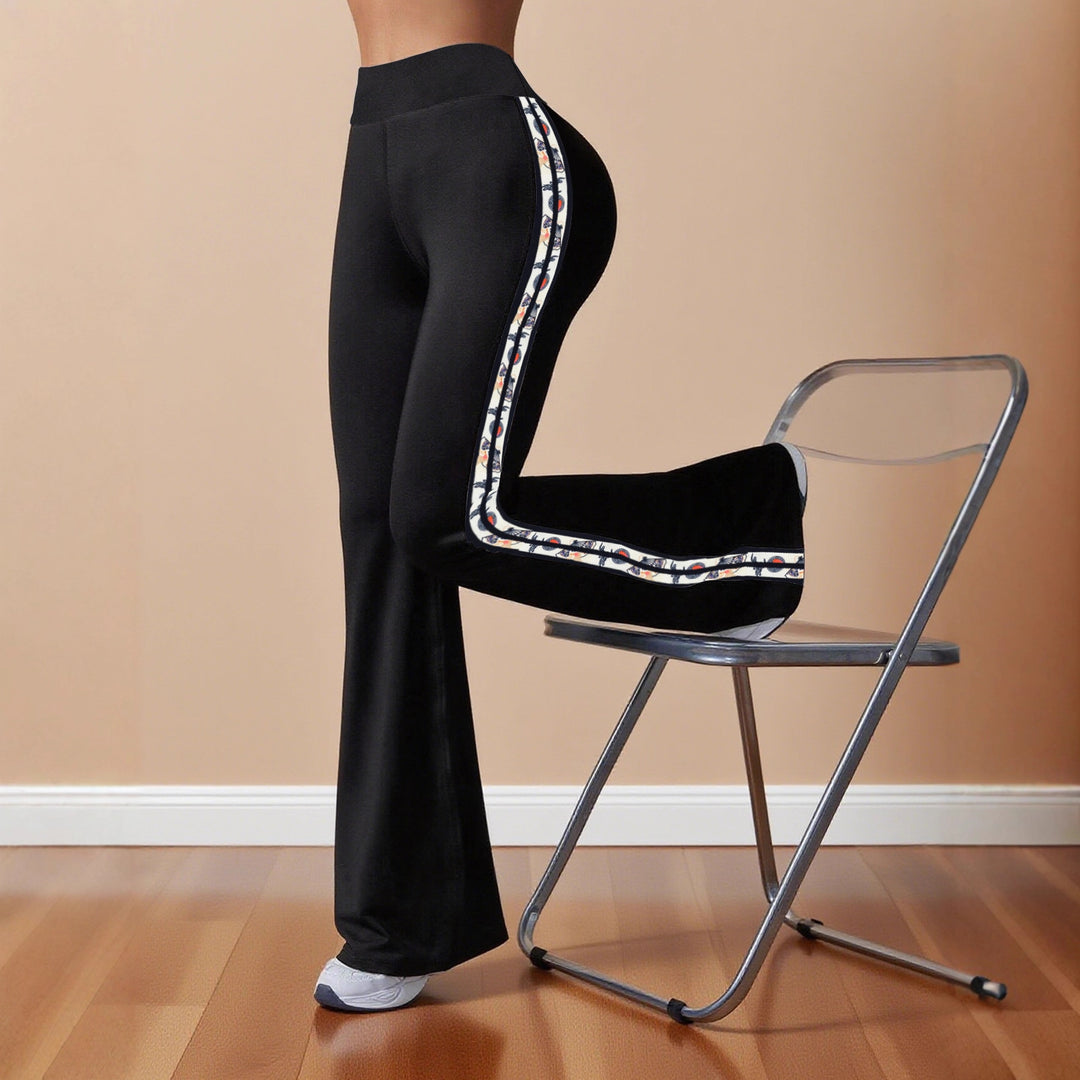 Damen Sportliche Flared-Leggings mit kontrastierenden Seitenstreifen R&B