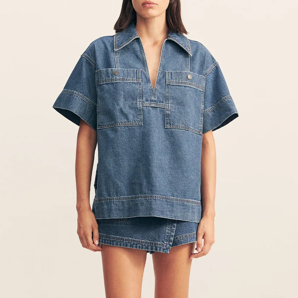 Damen Jeansrock mit asymmetrischem Schnitt und praktischen Taschen R&B