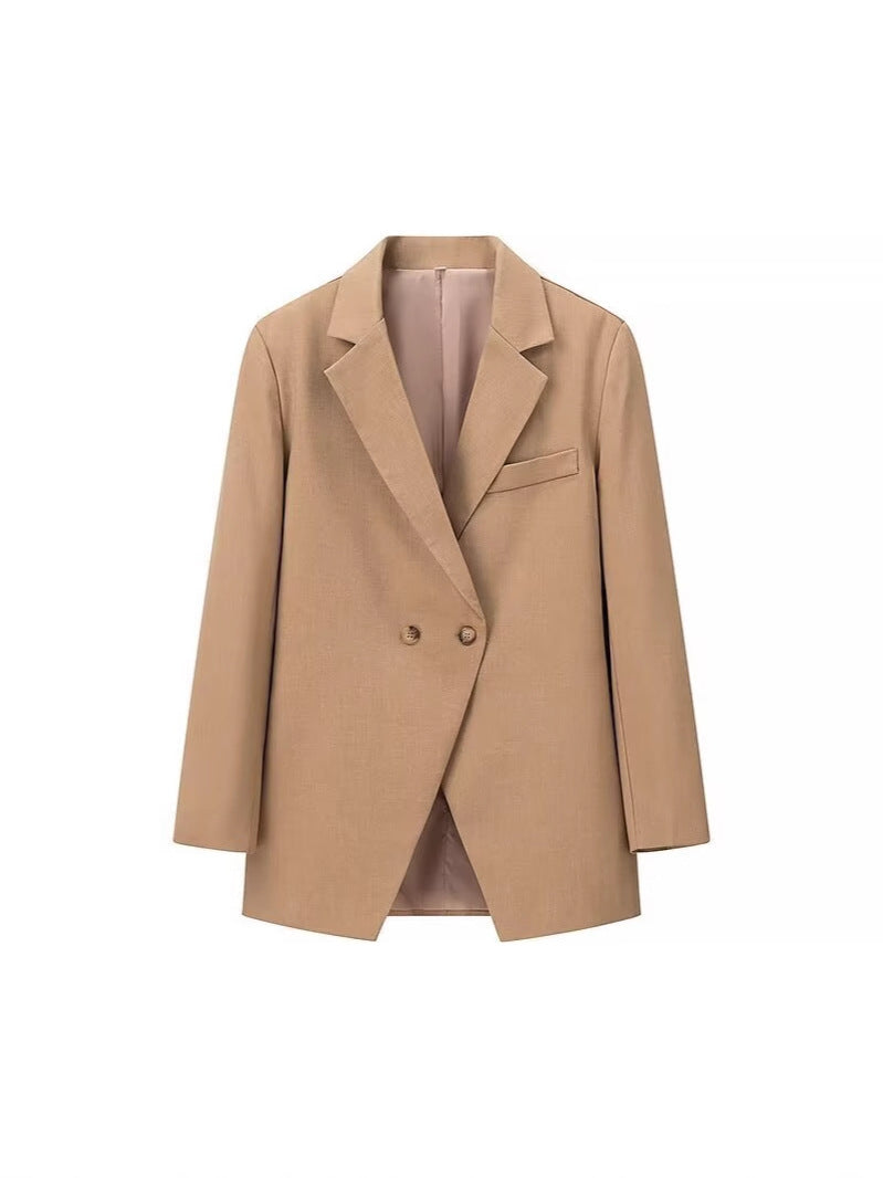 Damen eleganter Oversized-Blazer mit doppelter Knopfleiste und praktischen Taschen R&B