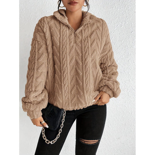 Damen kuscheliger Fleece-Pullover mit hochgeschlossenem Kragen und Reißverschluss R&B