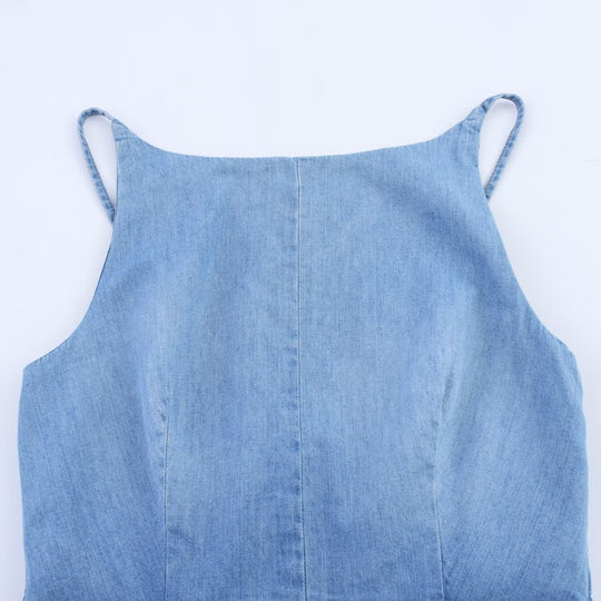 Damen Denim Jumpsuit mit schmalem Schnitt und verstellbaren Trägern R&B