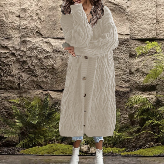 Damen Grobstrickmantel mit eleganter Zopfmusterstruktur und praktischen Knöpfen R&B
