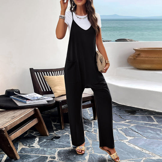Damen Lässiger Jumpsuit mit praktischen Taschen und verstellbaren Trägern R&B