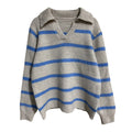 Damen Strickpullover mit V-Ausschnitt und strukturiertem Streifenmuster R&B