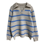 Damen Strickpullover mit V-Ausschnitt und strukturiertem Streifenmuster R&B