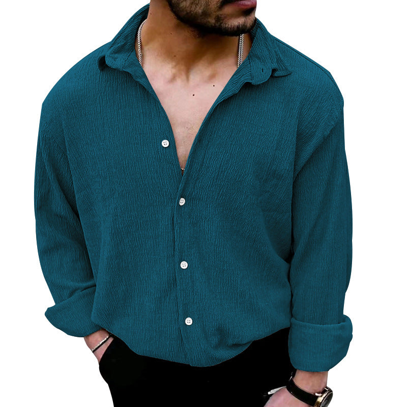 Herren lässiges Langarmhemd mit strukturiertem Design und modernen Knopfdetails R&B