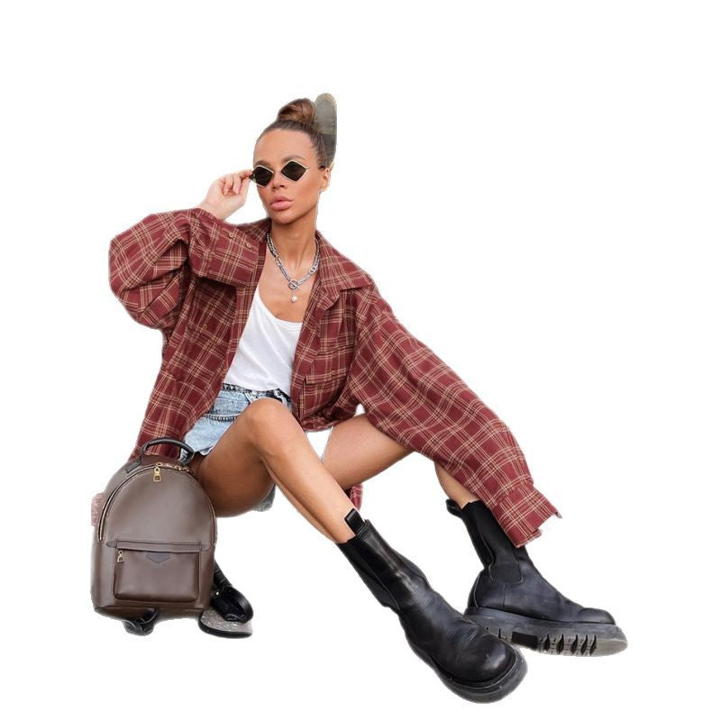 Damen Lässige kariertes Oversize-Hemd R&B